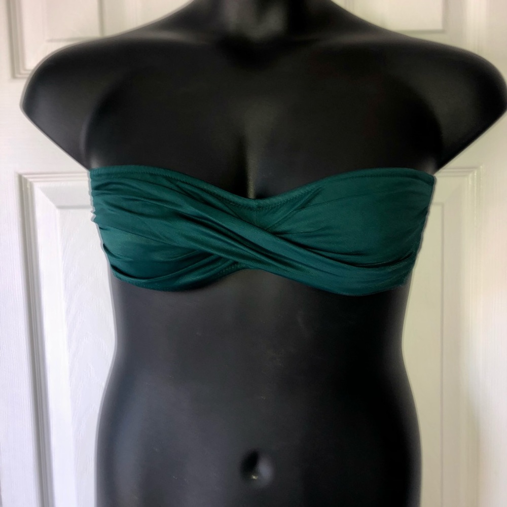 J Crew emerald green twist front bandeau bikini top Sz S EUC
